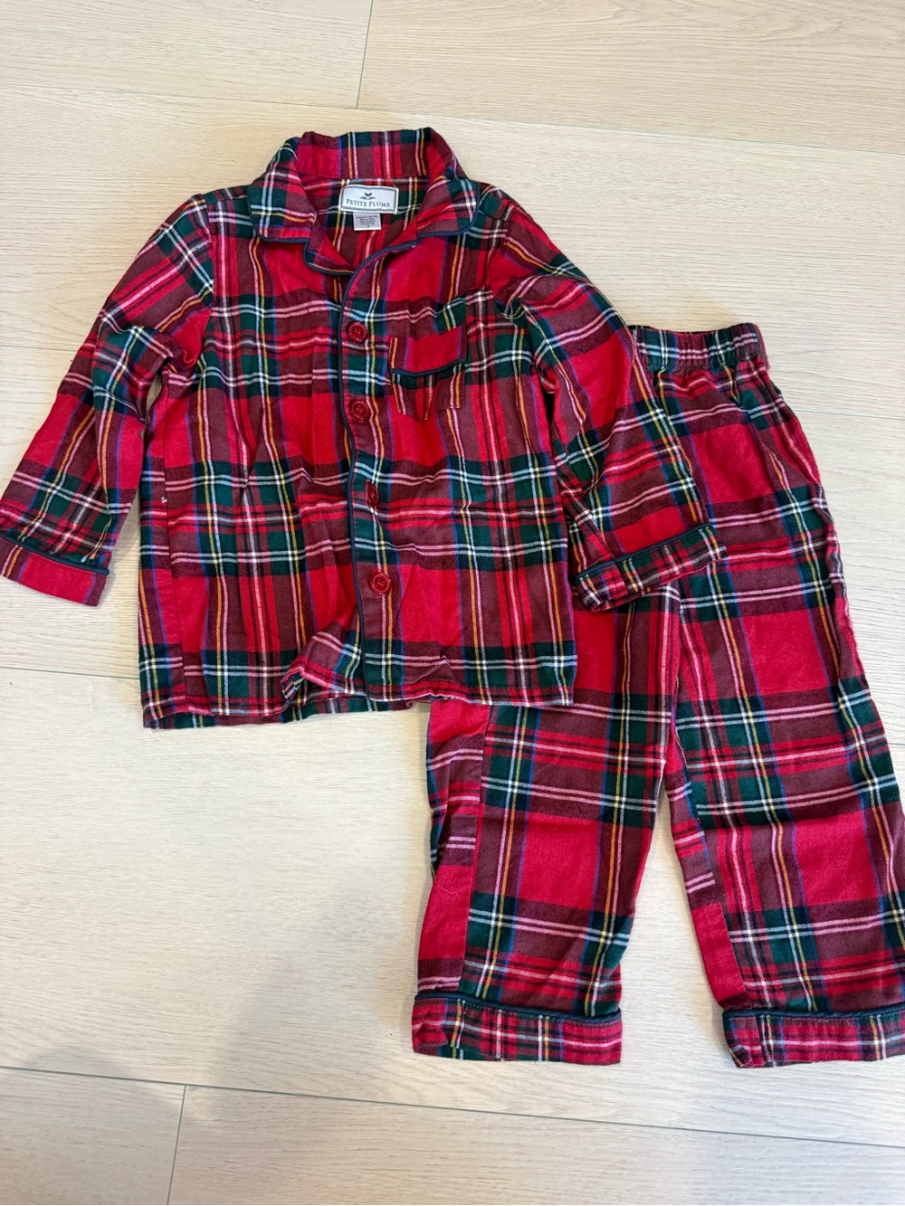 Petite Plume Kids Red Tartan Plaid Holiday Pajama Set | 3T